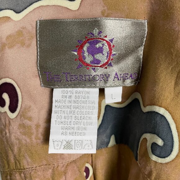 Vintage Batik Shirt Men Paisley Abstract Button-Up Rayon Short Sleeve Size Large - Picture 3 of 12